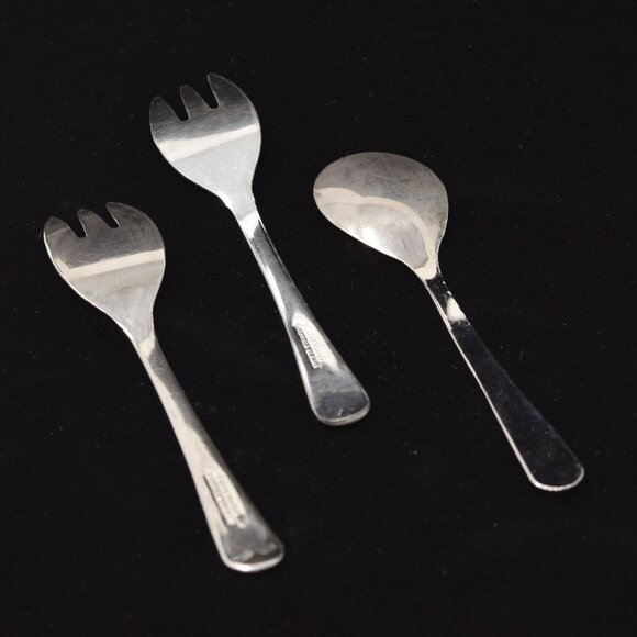 Set 2 Sheffield England Fork Silverplate & 1 Unmarked Spoon Stainless Child 5" - Picture 4 of 13